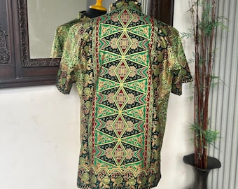 Herren Green Batik Baumwollhemd Abendkleidung