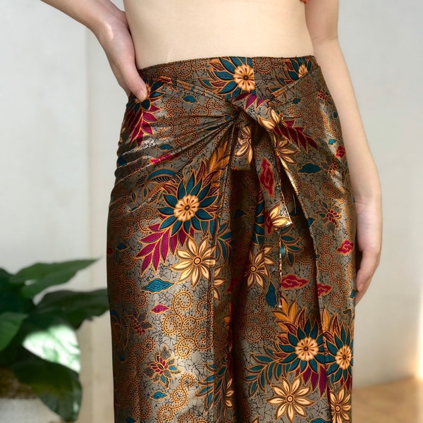 Graue Seiden Batik Wickelhose, Bali Strand Wickelhose, Festival Hose für Damen