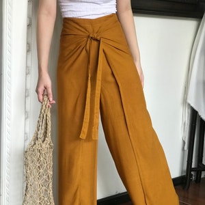 Yellow Mustard Wrap Pants, Bali Beach Pants, Summer Pants, Festival Pants, Hippie Palazzo Pants image 1