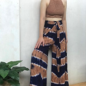 Blue Brown Tie dye wrap pants, Bali beach pants, Hippie Festival Pants, Summer Pants