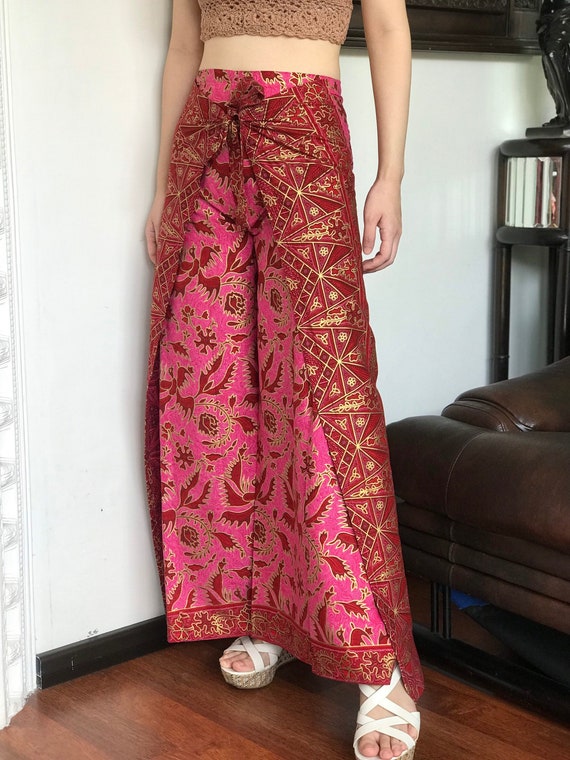 Pantalon portefeuille ethnique rose de Bali Pantalon Bech de Bali Pantalon femme festival hippie Pantalon d ete Etsy France