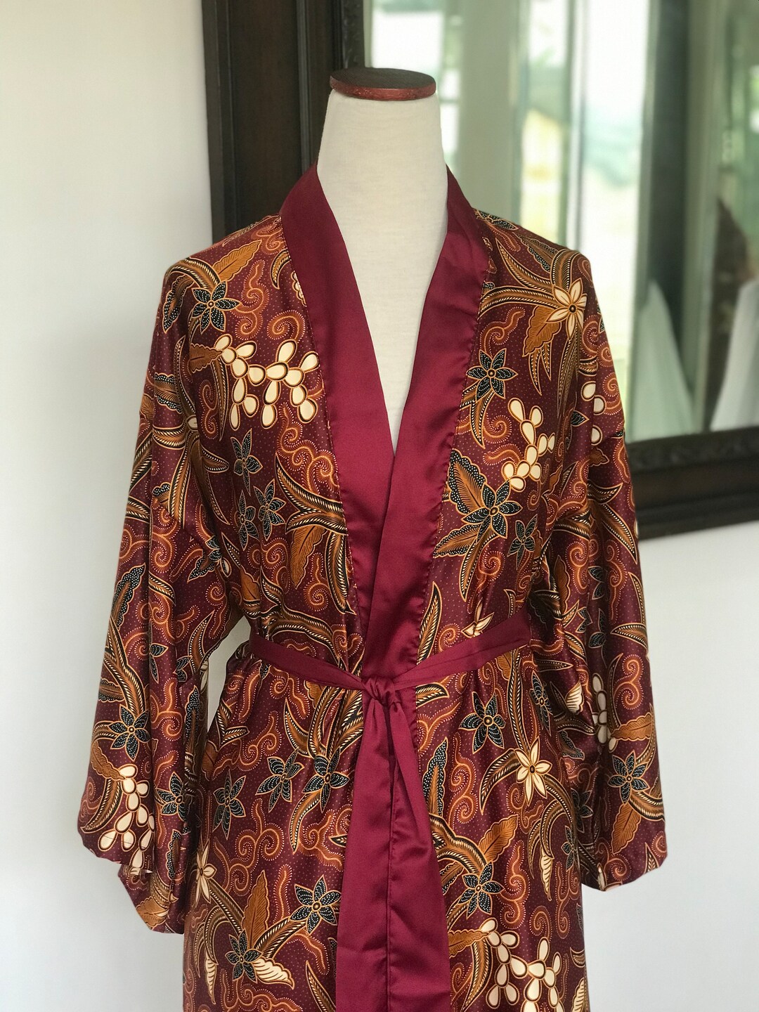 Red Satin Silk Batik Kimono Indonesian Batik Robes Bali Etsy
