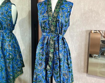 Blaue Batik Weste Ärmellose Oberbekleidung, Grüne Batik Strickjacke