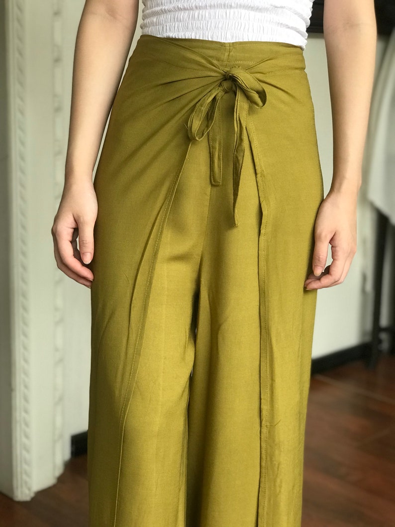 Lime Green Wrap Pants, Bali Beach Pants, Summer Pants, Festival Pants, Hippie Palazzo Pants image 2