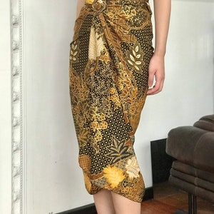 Gold Batik Wrap Skirt, Bali Beach Skirt, Beach Cover up image 2