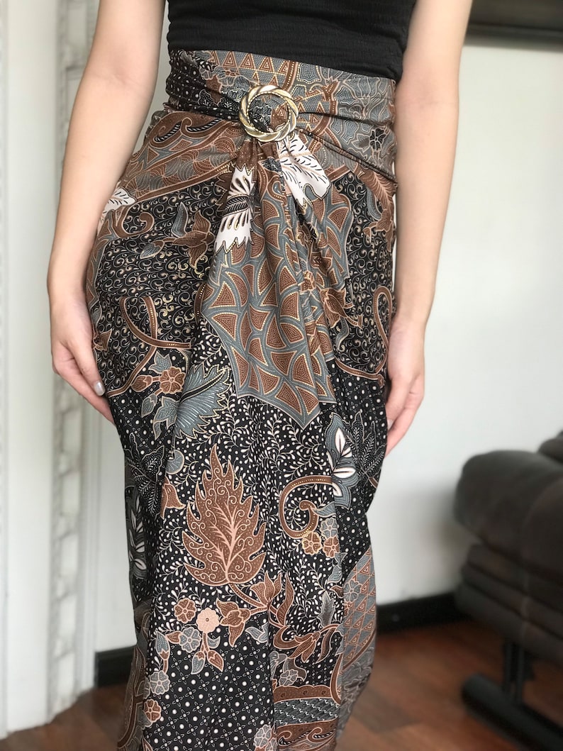 Gold Batik Wrap Skirt, Bali Beach Skirt, Beach Cover up image 9