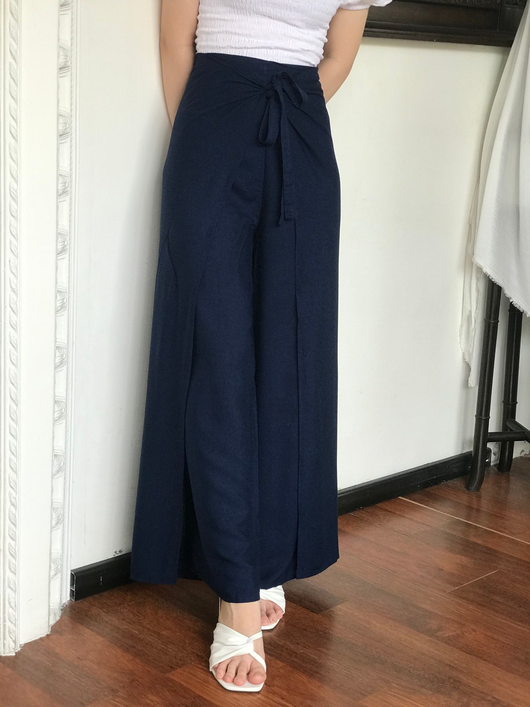 Navy Blue Wrap Pants, Bali Beach Pants, Summer Pants, Festival Pants