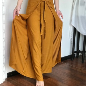 Yellow Mustard Wrap Pants, Bali Beach Pants, Summer Pants, Festival Pants, Hippie Palazzo Pants image 6