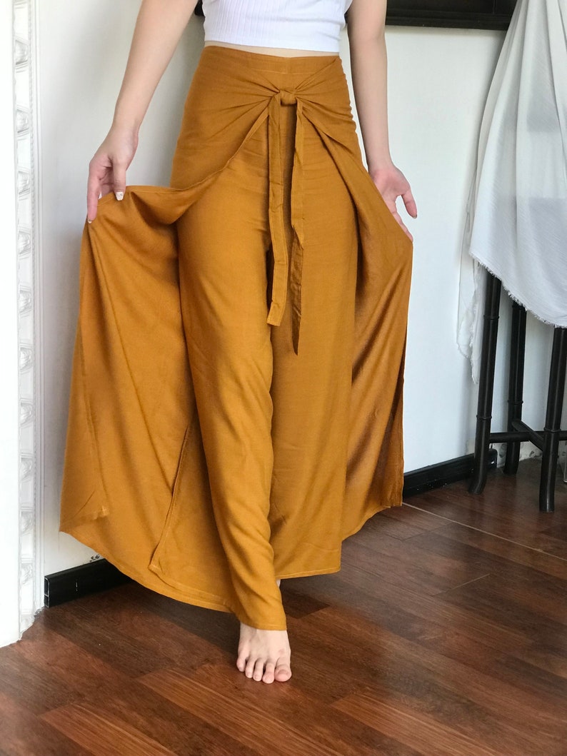 Yellow Mustard Wrap Pants, Bali Beach Pants, Summer Pants, Festival Pants, Hippie Palazzo Pants image 6