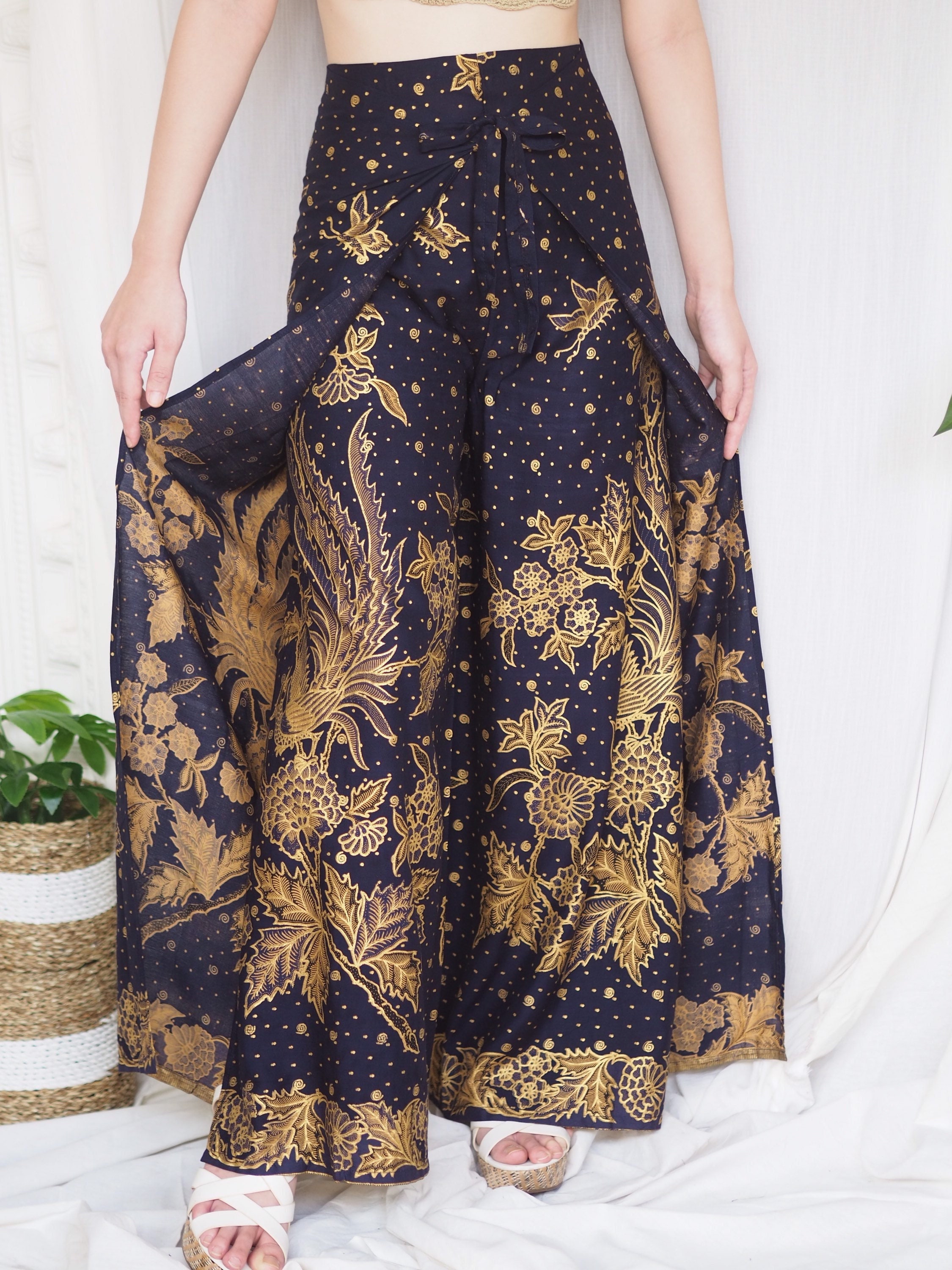 Indigo Blue Batik Wrap Pants Bali Beach Pants Wrap Around Etsy