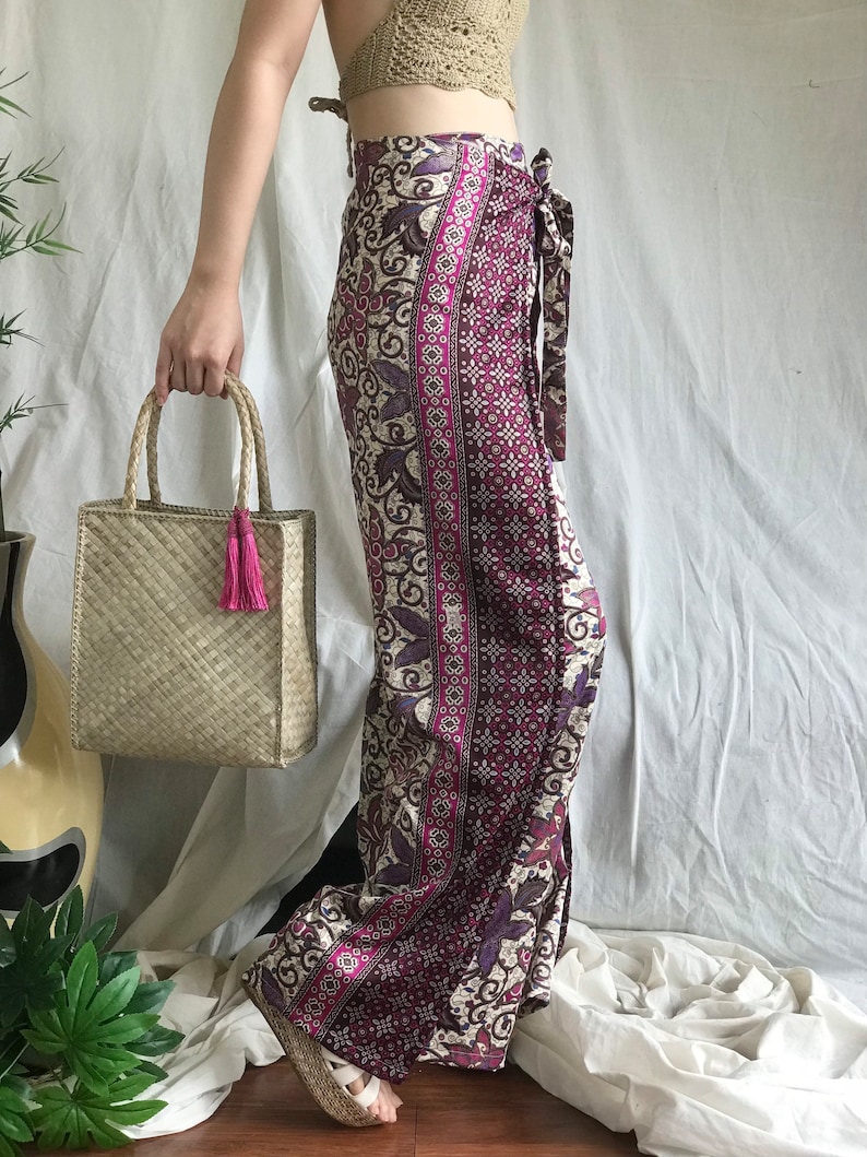 Purple Silk Batik Wrap Pants Bali Beach Pants Hippie Palazzo Etsy