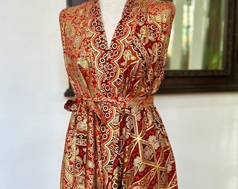 Orange Gold Batik Cardigan: Ärmelloses Außen aus Bali-Baumwolle