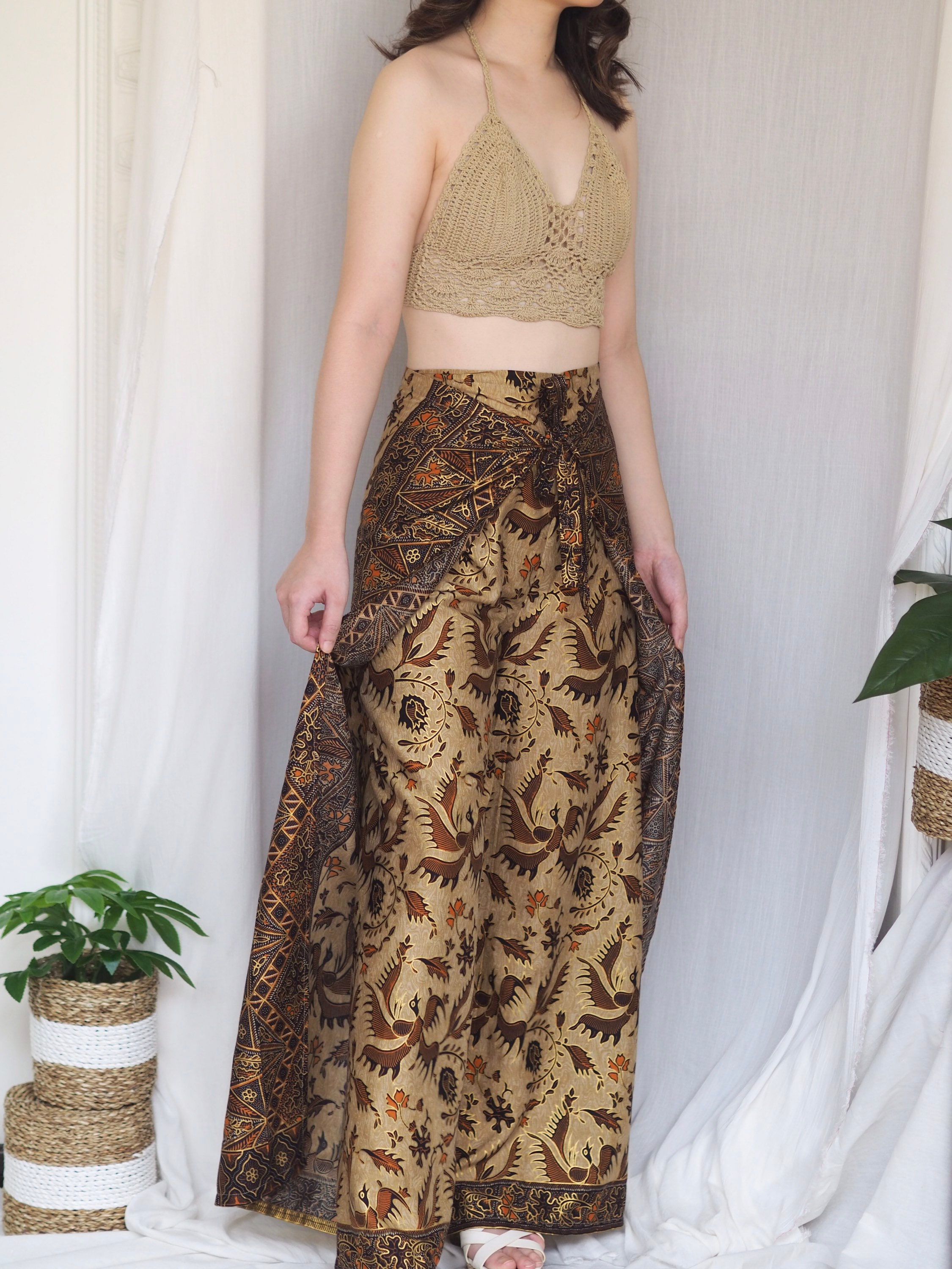 Brown Batik Wrap Pants Bali Beach Pants Hippie Festival Etsy