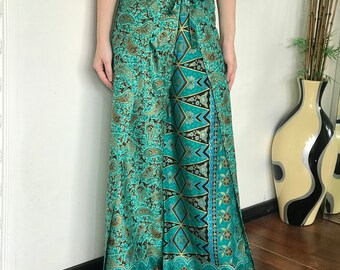 Turquoise Gold Cotton Batik Wrap Pants, Bali Beach Pants, Handmade Batik Trousers, Festival Pants, Summer Pants for Women