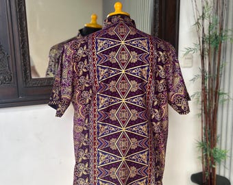 Herren Lila Batik Baumwollhemd Abendkleidung
