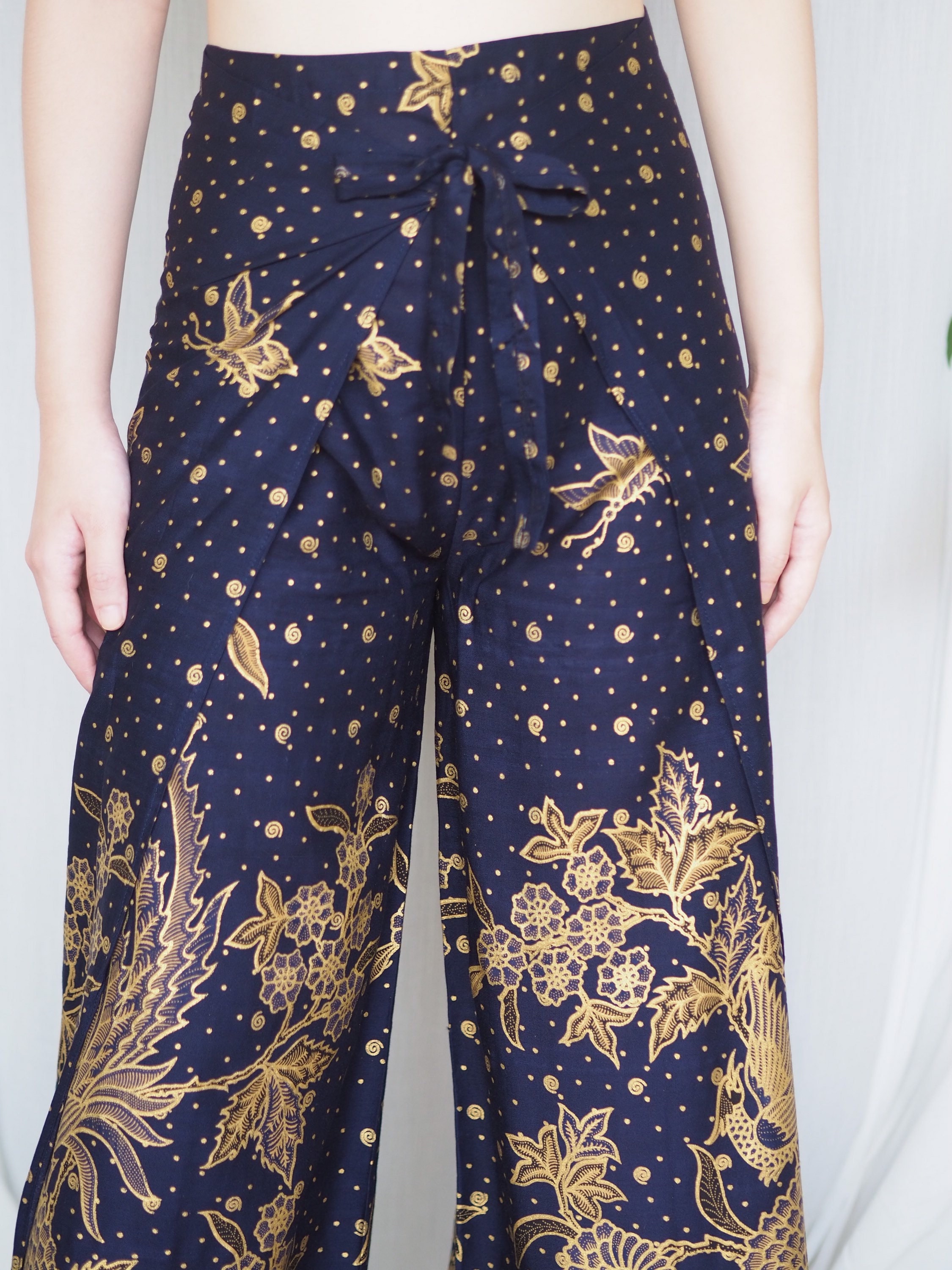 Indigo Blue Batik Wrap Pants Bali Beach Pants Wrap Around Etsy