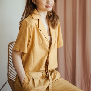 Linen Cropped Shirt Women/Linen Basic Relaxed Shirt/Sustainable Clothing