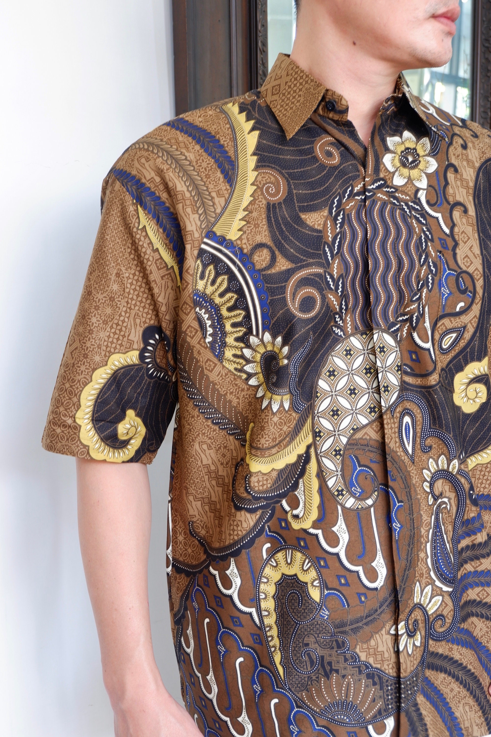 超安い Batik Premium Shirt, Batik Men Brown Shirt, Batik Javanese 小物