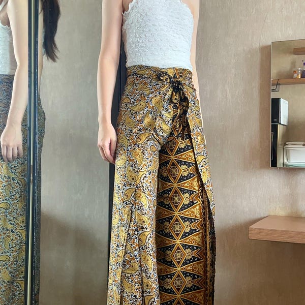 Black Tribal Batik Wrap Pants Handmade Bali Boho Trousers