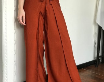 Pantalon portefeuille terracotta, pantalon de plage Bali, pantalon d'été, pantalon de festival, pantalon palazzo hippie