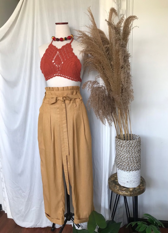 high waisted paperbag dress pants High Waist Paperbag Skinny Dress Pants