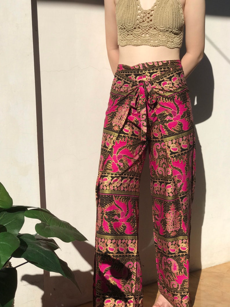 Magenta Gold Batik Wrap Pants Bali Beach Pants Festival Etsy