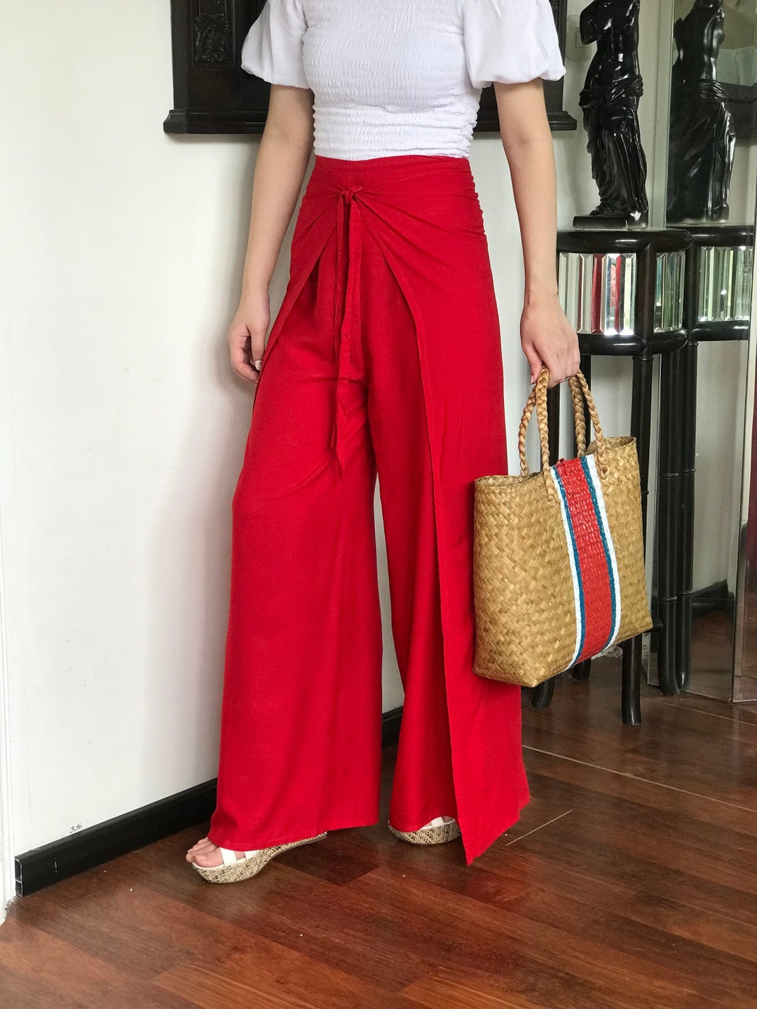 Red Wrap Pants, Bali Beach Pants, Summer Pants, Festival Pants, Hippie