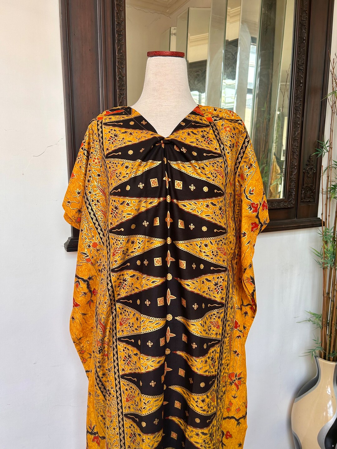 Yellow Modern Batik Short Sleeve Kaftan