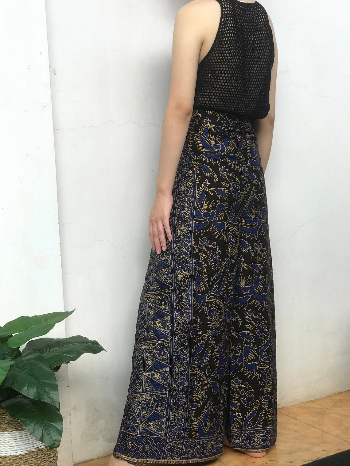 Black Blue Batik Wrap Pants Bali Beach Pants Festival Hippie Etsy