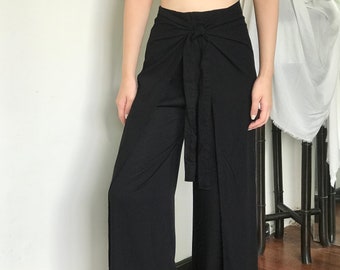 Black Wrap Pants, Bali Beach Pants, Summer Pants, Festival Pants, Hippie Palazzo Pants