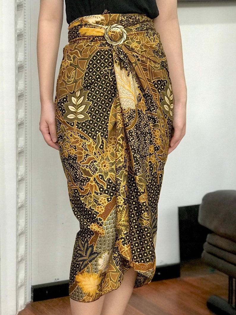 Gold Batik Wrap Skirt, Bali Beach Skirt, Beach Cover up image 1