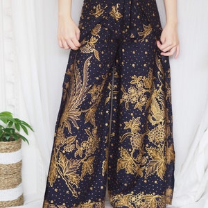 Navy Blue Batik Wrap Pants, Bali Beach Pants, Wrap Around Trousers, Summer Pants for Women