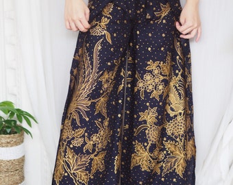 Navy Wrap Pants Handmade Batik Cotton Trousers