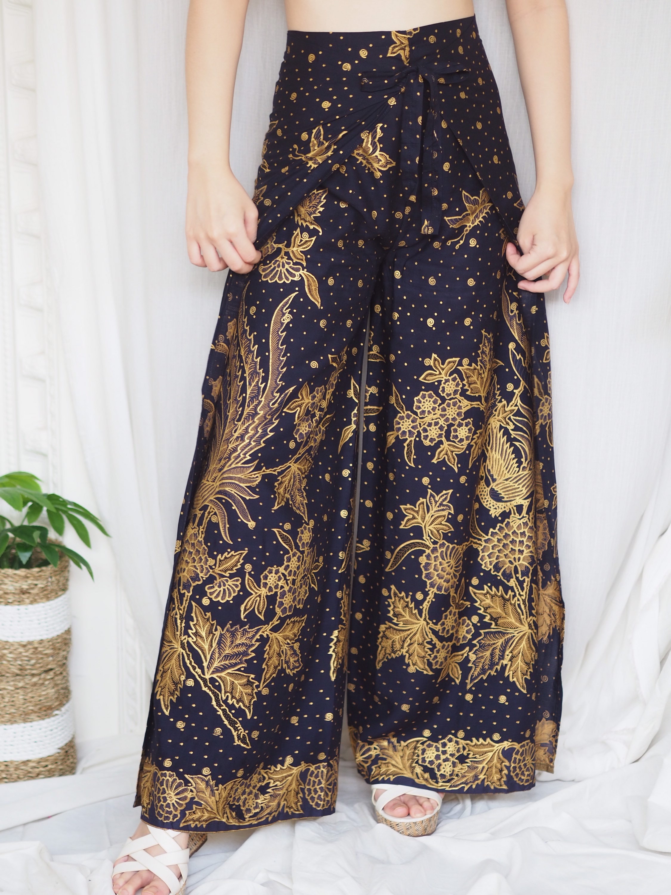 Indigo Blue Batik Wrap Pants Bali Beach Pants Wrap Around Etsy