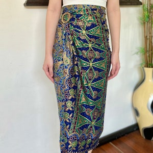 Blau Gold Ethnic Batik Wickelrock, Sarong Wickelrock, Strandtuch, Bali Strand Rock