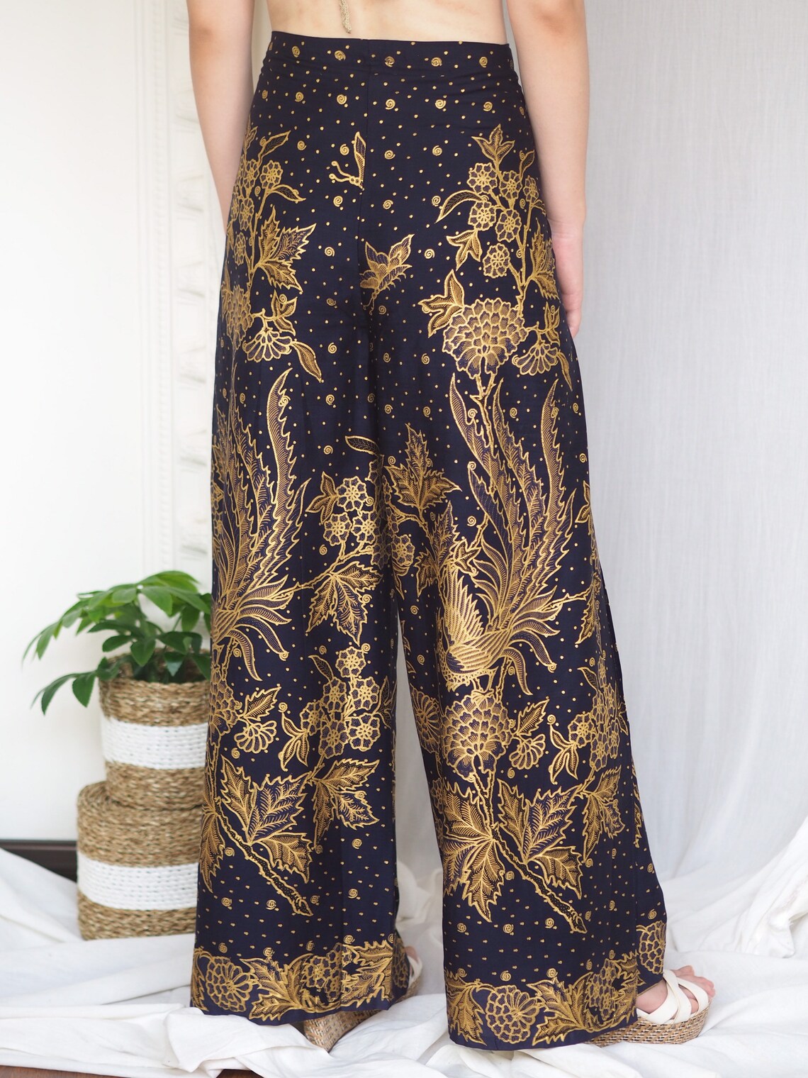 Indigo Blue Batik Wrap Pants Bali Beach Pants Wrap Around Etsy