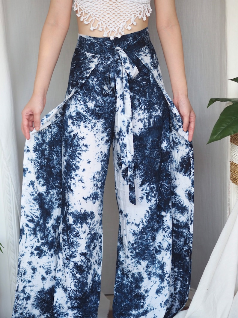 Pleated Tie-Dye Peplum Pantset - 82999-Blue/White main image 1