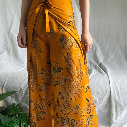 Gray Silk Batik Wrap Pants Bali Beach Pants Festival Etsy