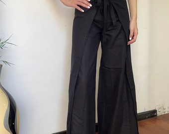 Black Linen Wrap Pants Bali Summer Beachwear