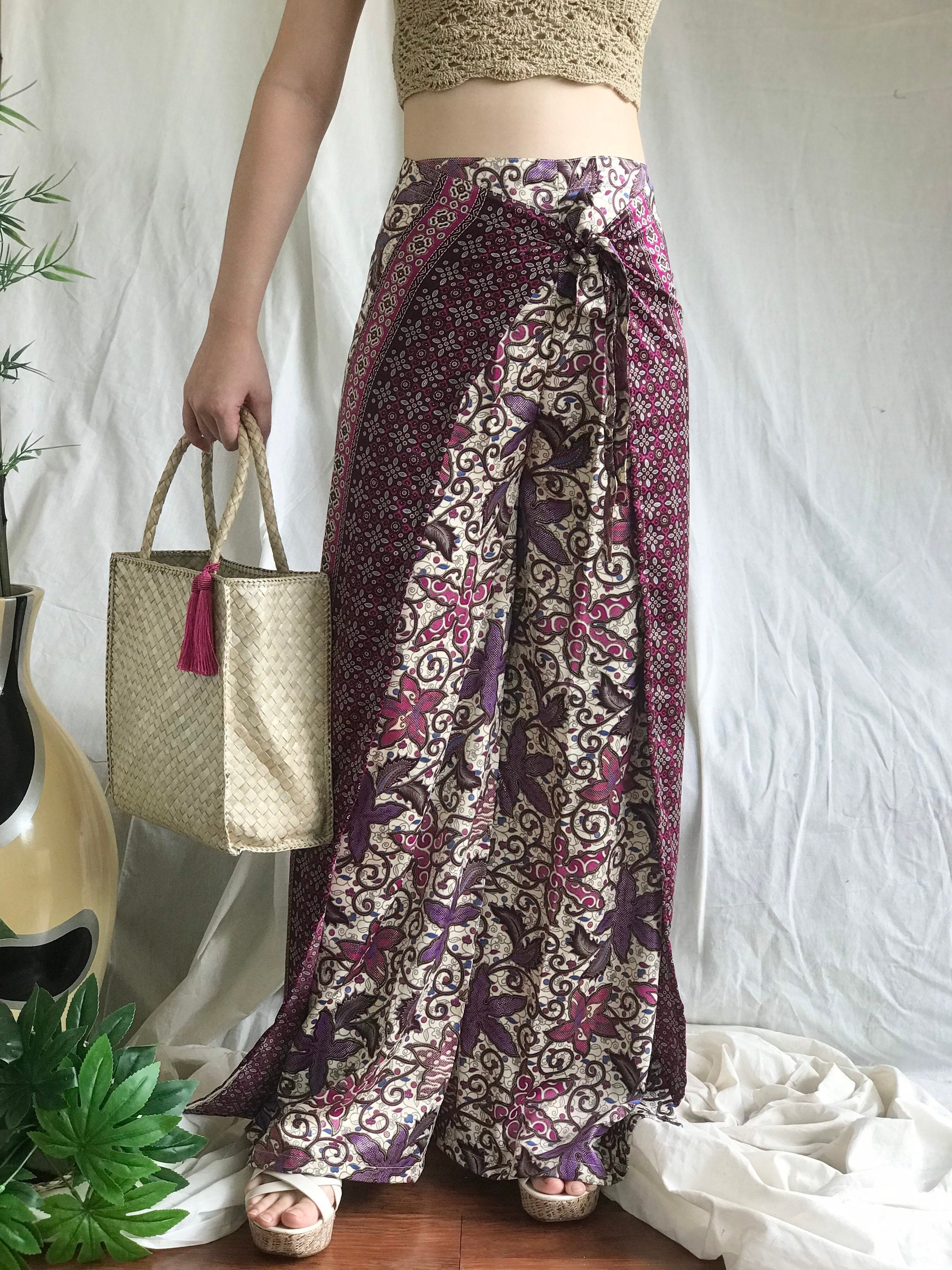 Purple Silk Batik Wrap Pants Bali Beach Pants Hippie Palazzo Etsy UK