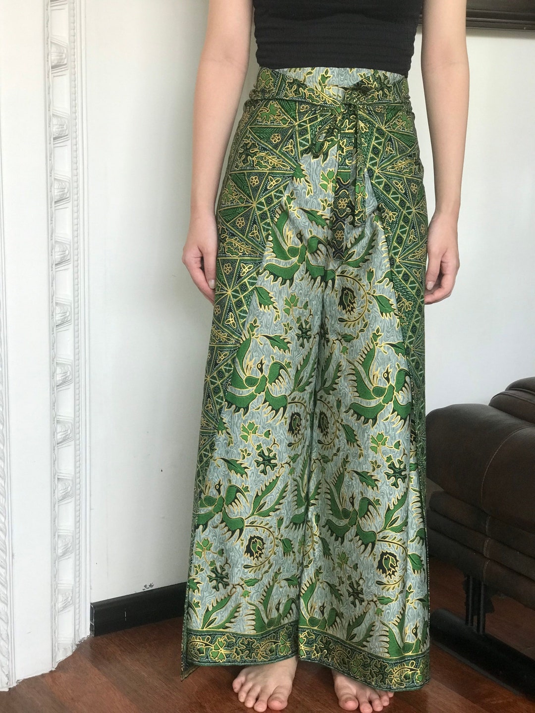 Green Gray Batik Wrap Pants Bali Beach Pants Batik Pallazzo Etsy