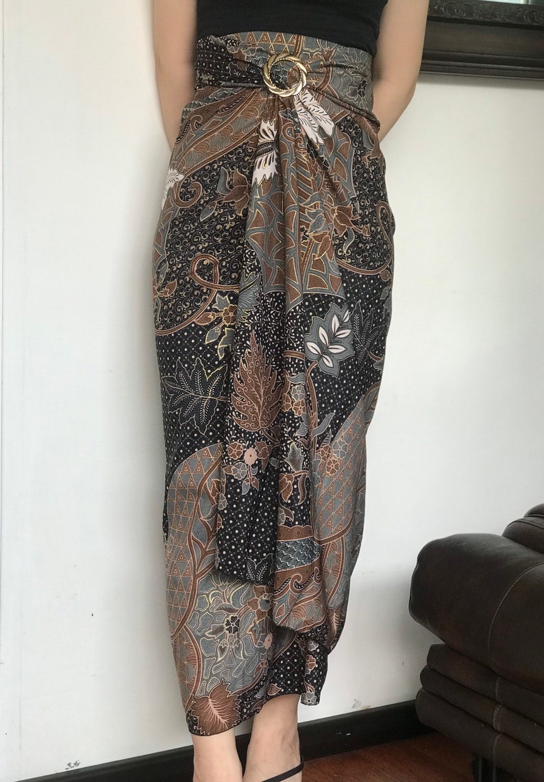 Gold Batik Wrap Skirt, Bali Beach Skirt, Beach Cover up image 10