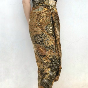 Gold Batik Wrap Skirt, Bali Beach Skirt, Beach Cover up image 3