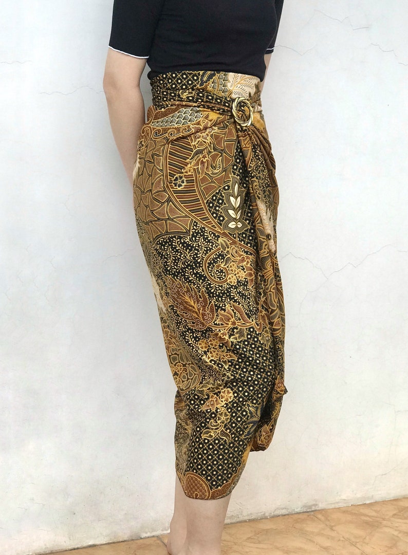 Gold Batik Wrap Skirt, Bali Beach Skirt, Beach Cover up image 3