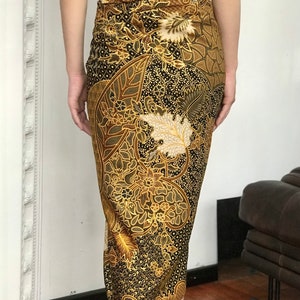 Gold Batik Wrap Skirt, Bali Beach Skirt, Beach Cover up image 4