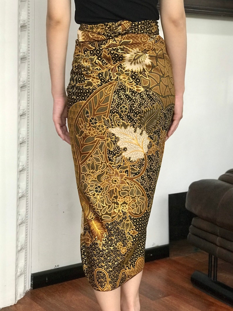 Gold Batik Wrap Skirt, Bali Beach Skirt, Beach Cover up image 4