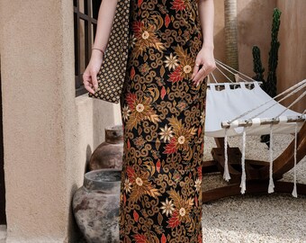 one shoulder batik dress One Shoulder Batik Gown, Formal Satin Maxi Dress