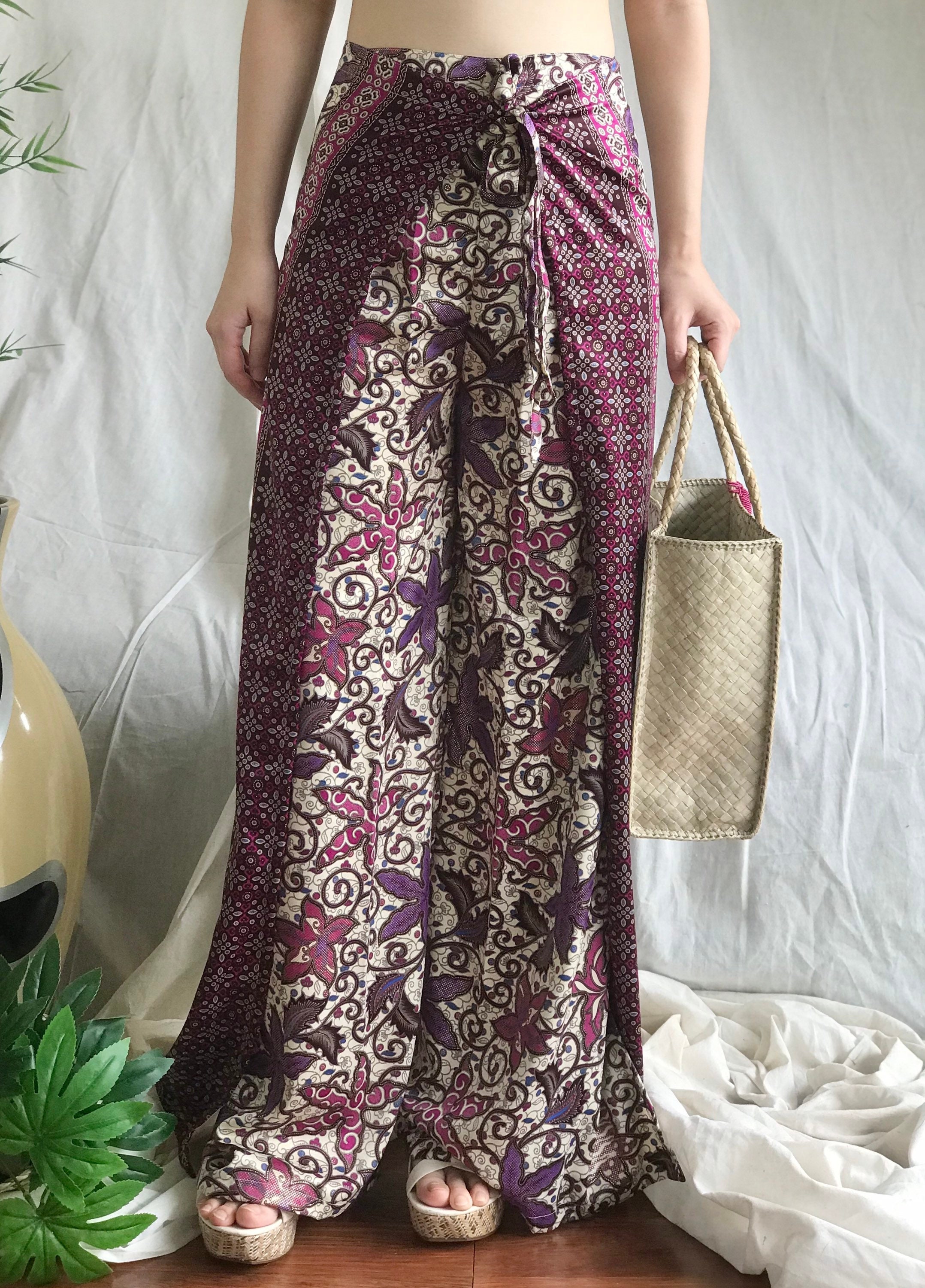 Purple Silk Batik Wrap Pants Bali Beach Pants Hippie Palazzo Etsy UK