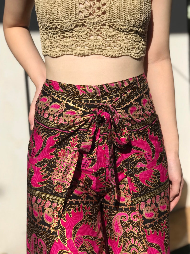 Magenta Gold Batik Wrap Pants Bali Beach Pants Festival Etsy