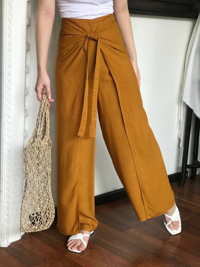 Yellow Mustard Wrap Pants, Bali Beach Pants, Summer Pants, Festival Pants, Hippie Palazzo Pants image 1